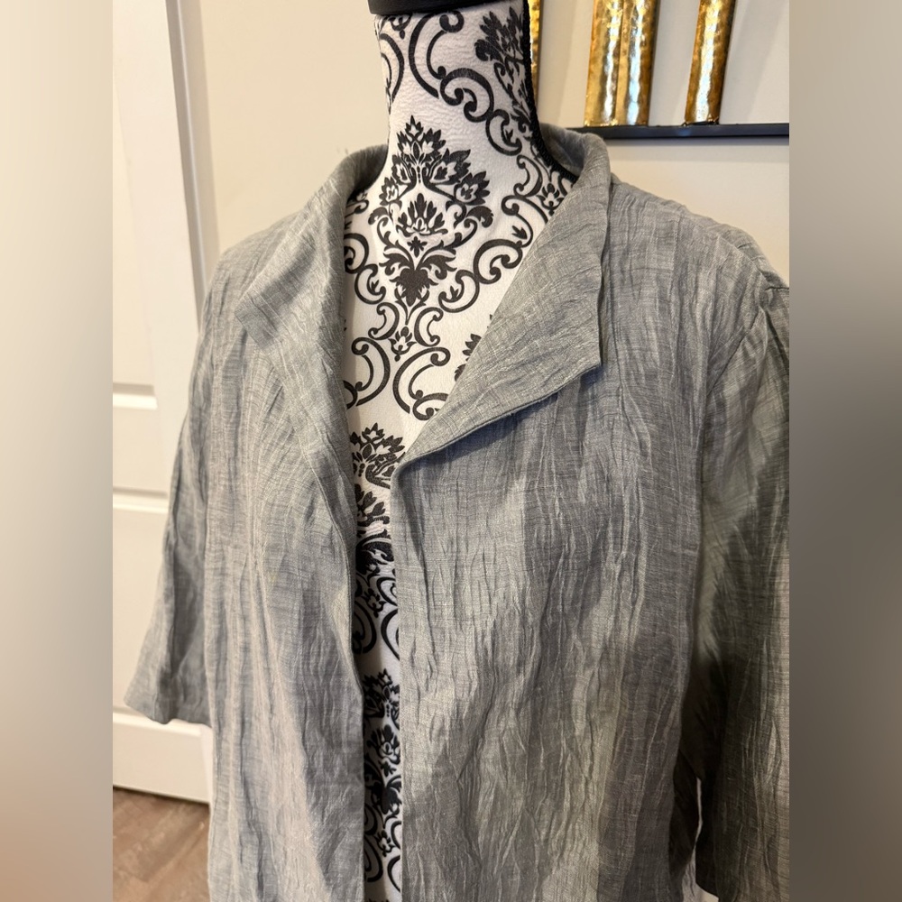 Eileen Fisher Silver Linen Crinkle Jacket - Picture 3 of 8